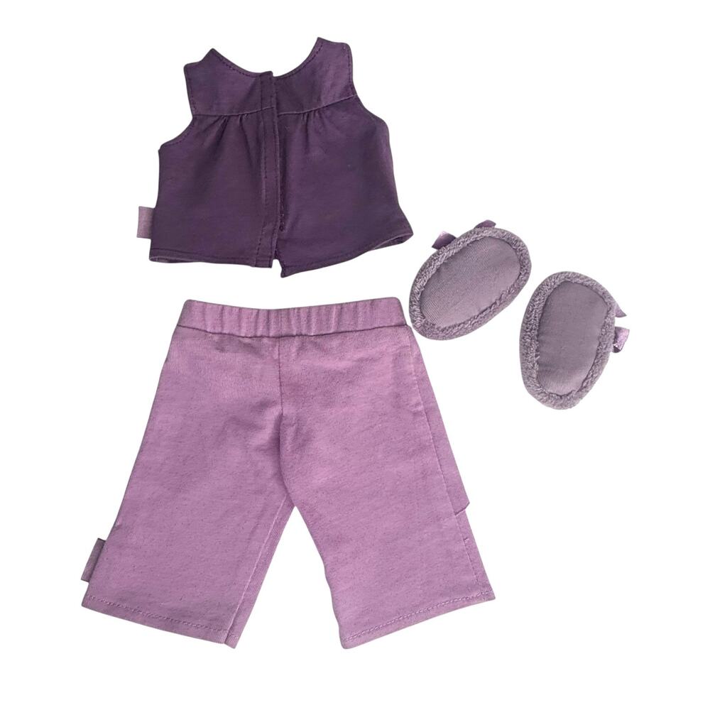American Girl Isabelle Pajamas Slippers Top Capri Pants Purple Silver Dot Box - Picture 3 of 9